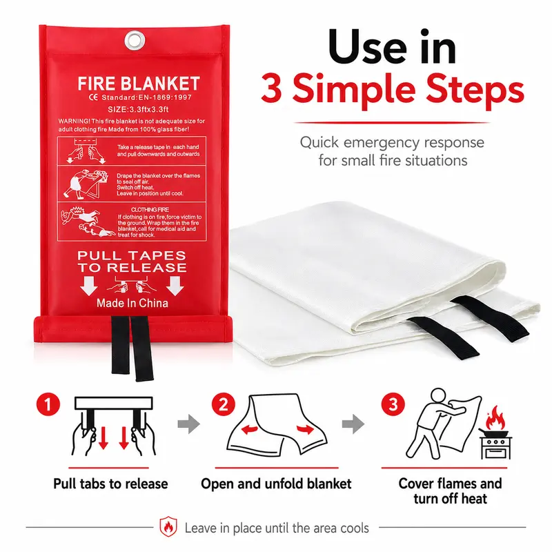 4 Pack Fiberglass Emergency Fi - огляд і ціна Fire Blanket Kitchen